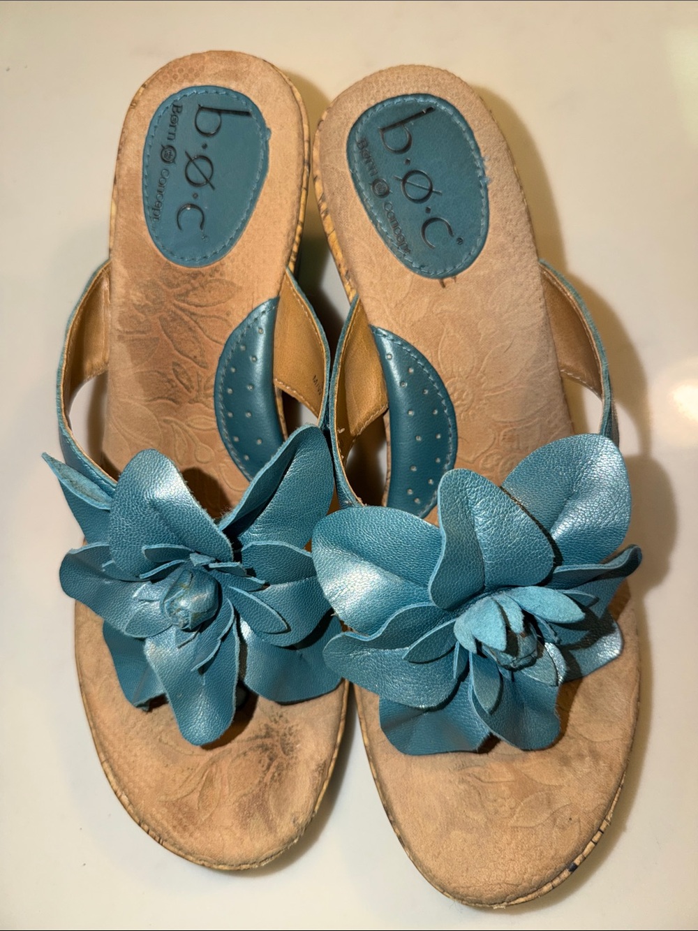 b.o.c. Teal Floral Slide Sandals - Women's Casual Slip-Ons